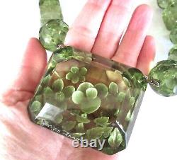 JOYCE FRANCIS Green Carved Floral Lucie MASSIVE Necklace RARE