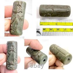 Jade Old Near Eastern old stone cylinder seal intaglio royal Bead rare
