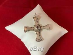 James Avery RETIRED RARE Sterling Silver Large Beaded Cross Pendant with Garnet