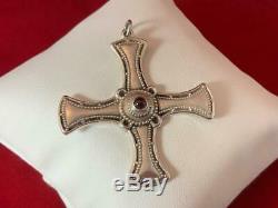 James Avery RETIRED RARE Sterling Silver Large Beaded Cross Pendant with Garnet