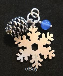 James Avery Snowflake Pine Cone Blue Bead Winter Pendant Rare Retired Sterling
