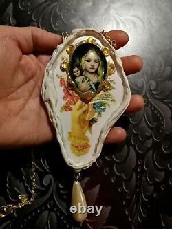 Jewelry woman fashion necklace gothic pendant white mirror witch amulet pearl