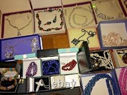 Job Lots 70 Mixed Rare Modern Vintage Jewellery Gems Stones Beads Necklaces Box