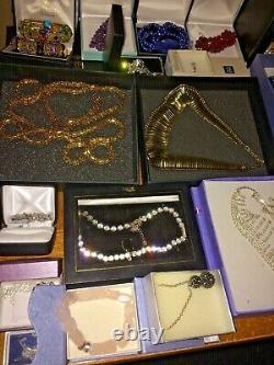 Job Lots 70 Mixed Rare Modern Vintage Jewellery Gems Stones Beads Necklaces Box