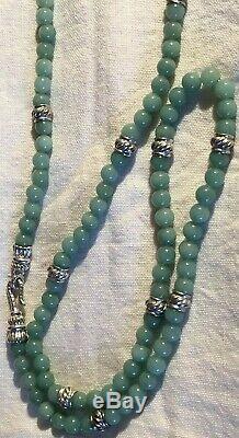 Judith Ripka VERY RARE Green Jade Bead&. 925 Silver 36 Necklace Fancy Hook Clasp