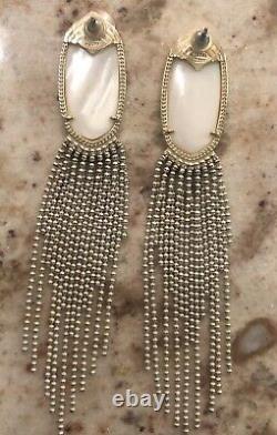 Kendra Scott White Pearl Stone Drop Earrings Gold Oval Tassel Chandelier Rare