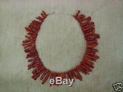 Killer Rare Red Branch Coral Bead Runway Necklace Sterling Silver Clasp
