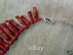 Killer Rare Red Branch Coral Bead Runway Necklace Sterling Silver Clasp