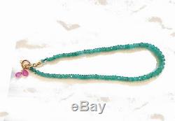 Knotted rare bright green natural real emerald gemstone bracelet 18k gold 7