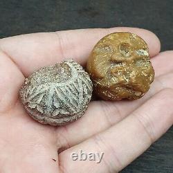 Lot 2 Ancient Himalayan rare JADE and Black Stone Engraved Big Beads