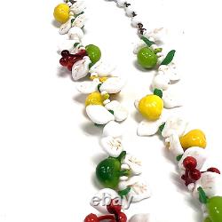 MIRIAM Haskell RARE Deco Retro Fruit Necklace SIGNED Pear Lemon Lime Cherries