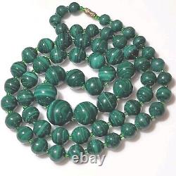 Malachite Stone Graduated Lariat Malakite Beads Necklace 28 145 Grams Rare