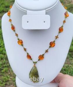 Margo Morrison NY Amber & Tourmaline Sterling Necklace 17 VERY RARE