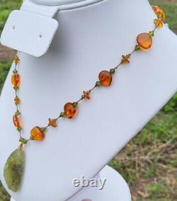 Margo Morrison NY Amber & Tourmaline Sterling Necklace 17 VERY RARE