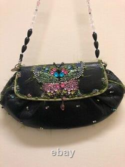 Mary Frances Black Leather Purse/Clutch Butterfly With Stones. BEAUTY! RARE