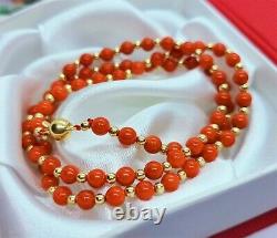 Mediterranean Sea Italian Red Coral Beads 14k Gold Necklace 20 Rare Natural Aaa