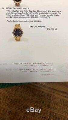 Mint Rare Rolex Ref 18038 President Day Date Factory Vignette Diamond Dial