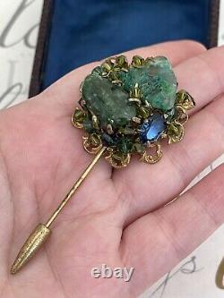 Miriam Haskell brooch Stick Blue Sapphire green Stone Vintage 1950s rare