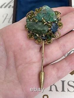 Miriam Haskell brooch Stick Blue Sapphire green Stone Vintage 1950s rare