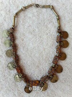 Moroccan Necklace Silver beads Berber Tribe handmade by rare African stones coin