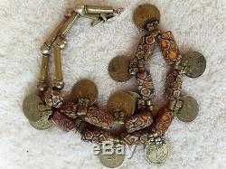 Moroccan Silver Necklace beads Berber Tribe handmade by rare African stones coin