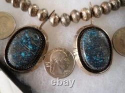 Museum Collector Quality Lander Blue Turquoise Necklace 19.75l & Earrings 110ct