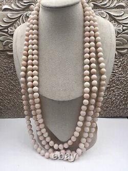 NATURAL TRUE ANGEL SKIN PINK CORAL BEAD NECKLACE 14K GOLD 117g RARE 3 STRAND