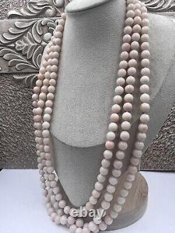 NATURAL TRUE ANGEL SKIN PINK CORAL BEAD NECKLACE 14K GOLD 117g RARE 3 STRAND