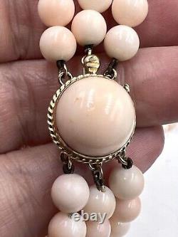 NATURAL TRUE ANGEL SKIN PINK CORAL BEAD NECKLACE 14K GOLD 117g RARE 3 STRAND