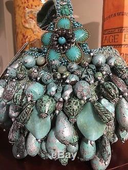 NEW rare Mary Frances evening bag PATINA featuring turquoise beads and stones