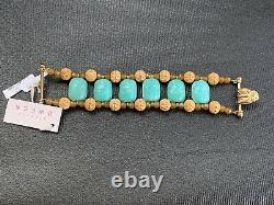 NWT RARE Stephen DWECK 6 Turquoise scarab carnelian bone bronze Beatle bracelet