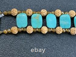 NWT RARE Stephen DWECK 6 Turquoise scarab carnelian bone bronze Beatle bracelet
