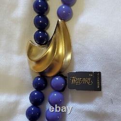 NWT Vintage Kunio Matsumoto Trifari Beaded Purple Art Deco Necklace Rare Signed