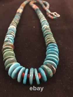 Native American Navajo Kingman Turquoise Sterling Silver Spiny Necklace 28 Rare
