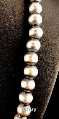 Native American Navajo Pearls 12 mm St Silver Bead Necklace 24 Rare Sale S424
