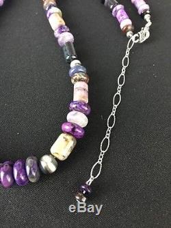 Native American Rare Natural Purple Sugilite Bead Sterling Silver Necklace B
