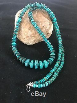 Native American Sterling Silver Necklace Spider Web Turquoise Beads Rare34 1307