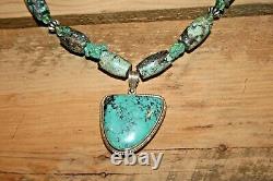 Native American Sterling Silver Turquoise Nugget Bead Pendant Necklace Rare