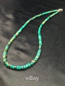 Native American Turquoise 6 mm Heishi Sterling Silver Bead Necklace Rare 2502