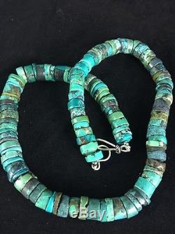 Native American Turquoise 7 mm Heishi Sterling Silver Bead Necklace Rare
