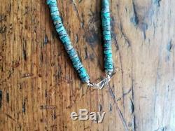 Native American Turquoise 8 mm Heishi Sterling Silver Bead Necklace 19.5 Rare