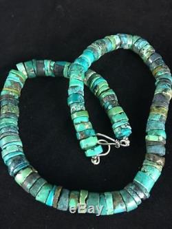 Native American Turquoise 8 mm Heishi Sterling Silver Bead Necklace Rare S368