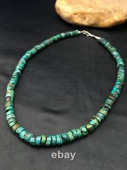 Native American Turquoise 8mm 18 Heishi Sterling Silver Necklace Rare 4348