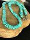 Native American Turquoise 9 Mm Heishi Sterling Silver Bead Necklace Rare 8465