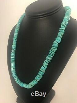 Native American Turquoise 9 mm Heishi Sterling Silver Bead Necklace Rare 8465