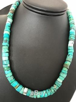 Native American Turquoise 9 mm Heishi Sterling Silver Bead Necklace Rare G421