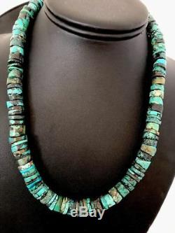 Native American Turquoise 9 mm Heishi Sterling Silver Bead Necklace Rare S383