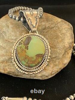 Native Sterling Silver Royston Turquoise Pendant Navajo Pearl Necklace Rare 2980