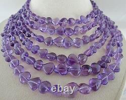 Natural Amethyst Beads Heart Cabochon 6 String 955 Carats Gemstone Rare Necklace