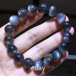 Natural Black Sunstone Moonstone Flash Rare Gems Round Beads Bracelet 12mm AAAAA